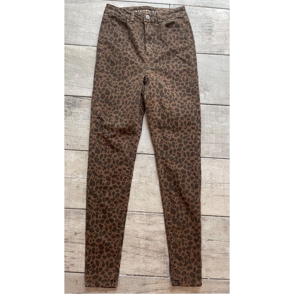 American Eagle Brown Leopard High Waist Skinny Jeans Next Level Stretch 2 - Picture 1 of 4